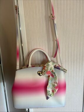 Betsey Johnson Women's Ombre Pink Gradient Satchel Bag with Floral Scarf